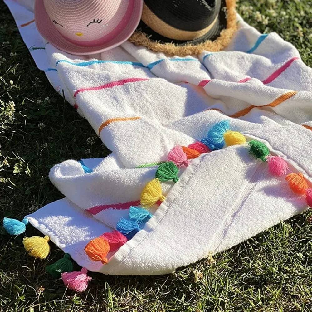 Turkish Cotton Beach Towel Tassel Fringe Striped Spring Break Colorful